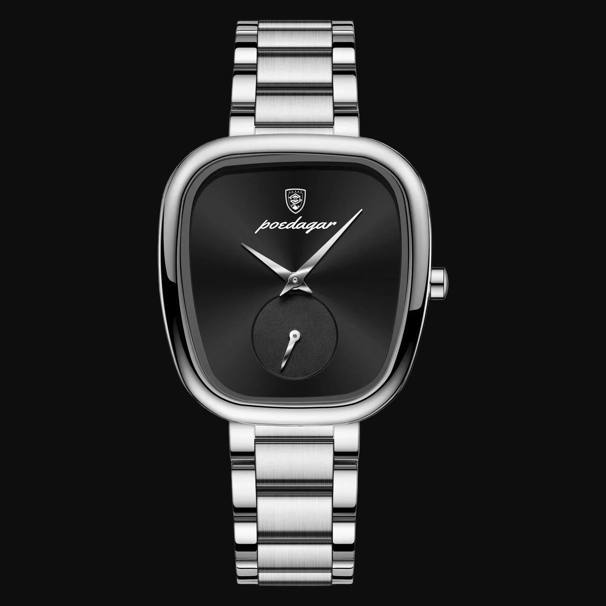 Joséphine – Montre carrée femme, acier et cadran noir
