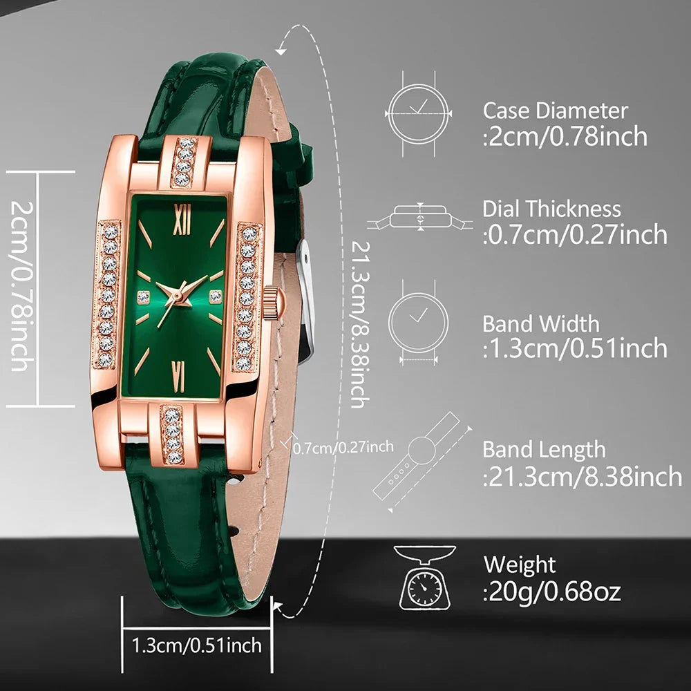 Émeraude – Coffret montre femme rectangulaire et bijoux
